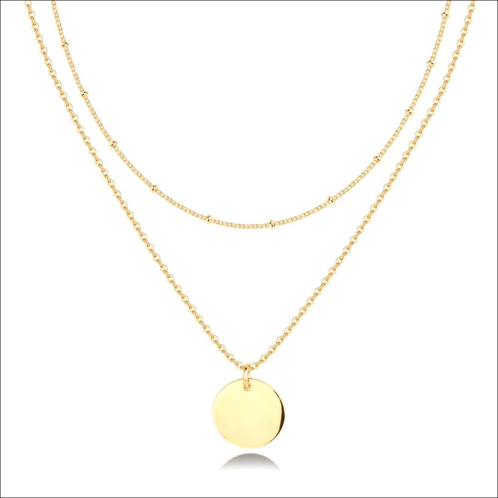 14K Gold Plated Layering Necklace with Pendant, 14 Inch Chain